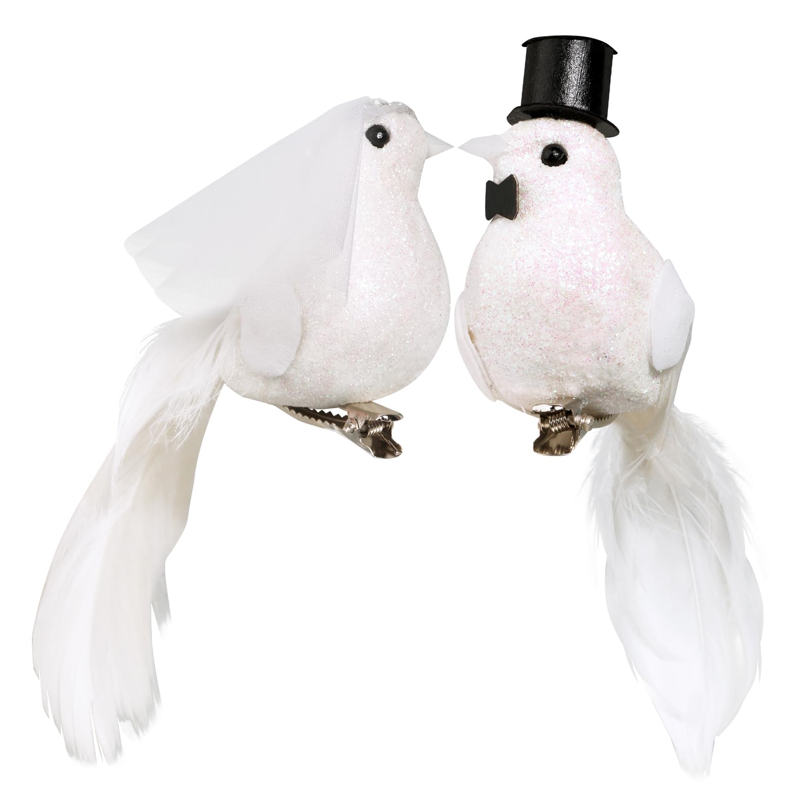 1 Pair Dove Decoration for Wedding, White Dove Decorative Artificial Imitation with Clip, White Fake Dove Bride and Groom, Dove Decoration, DIY Flowers Window Table Party Wedding, 10 cm x