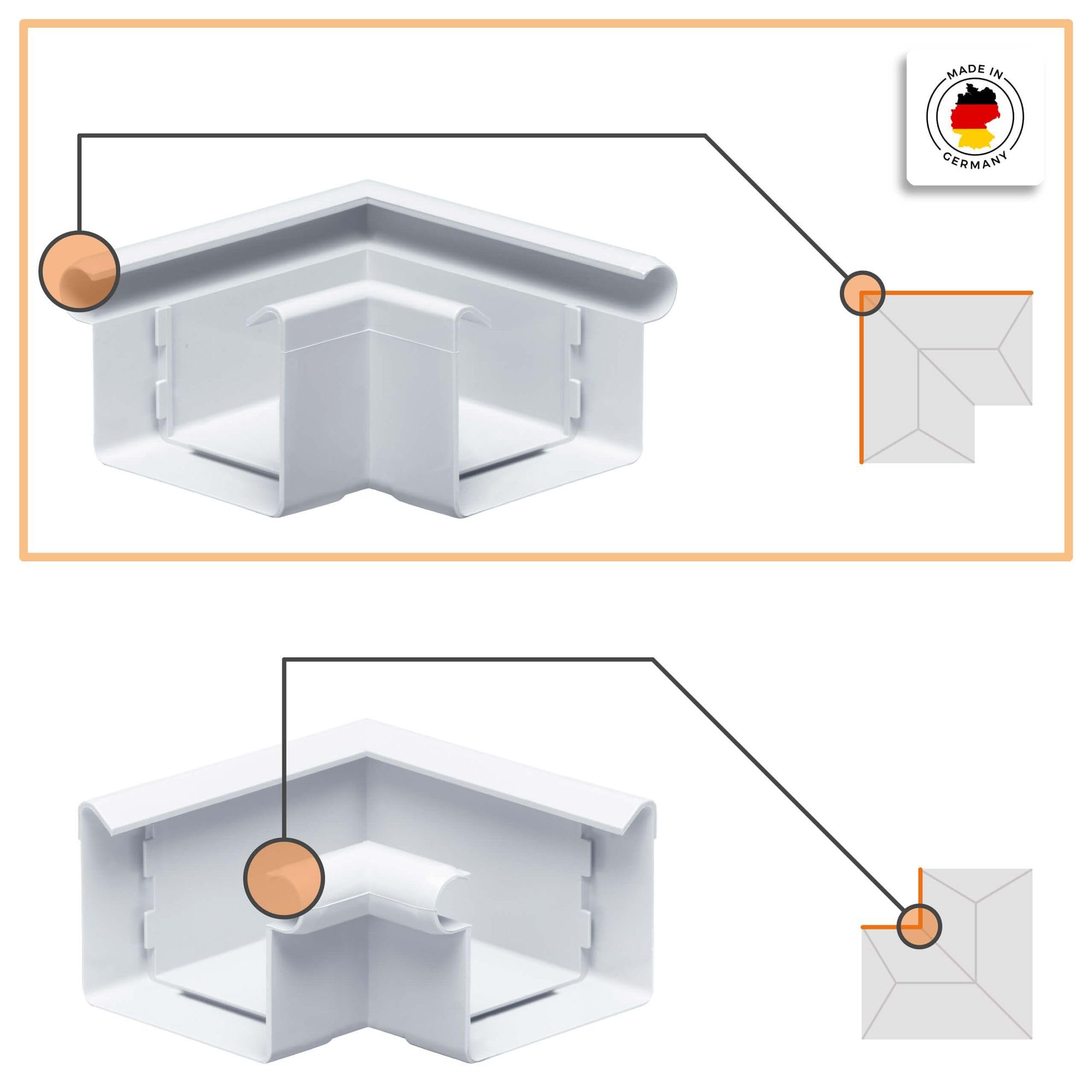 INEFA Kątownik rynnowy 90 stopni, kątownik zewnętrzny, PVC 68mm Brązowa listwa zewnętrzna, łącznik akcesoriów rynnowych,made in Germany