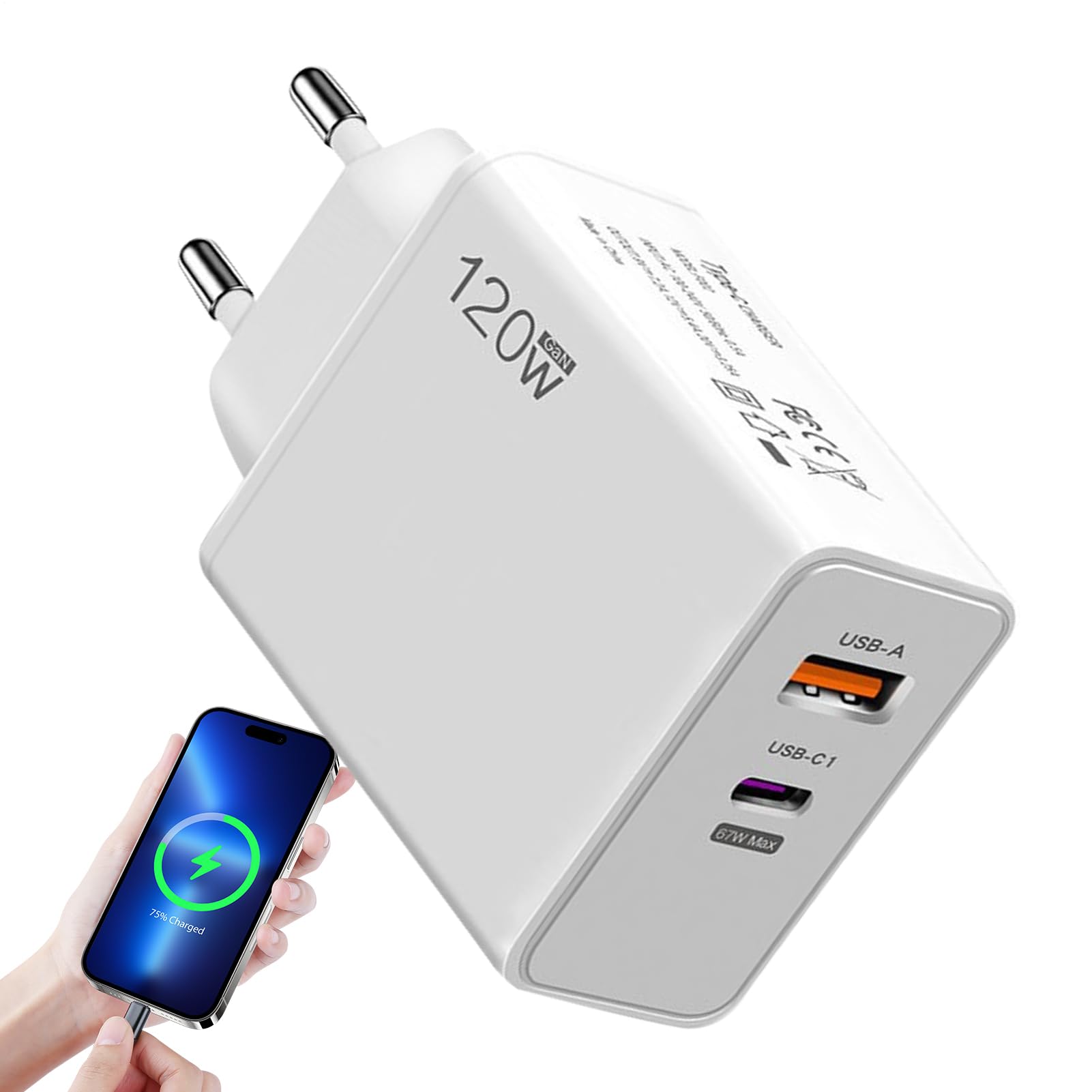 Caricatore per telefono Ricarica Rapida - Alimentatore da Parete 120W | Adattatore Compact Cube Accessori Telefono per Casa Ufficio Dormitorio