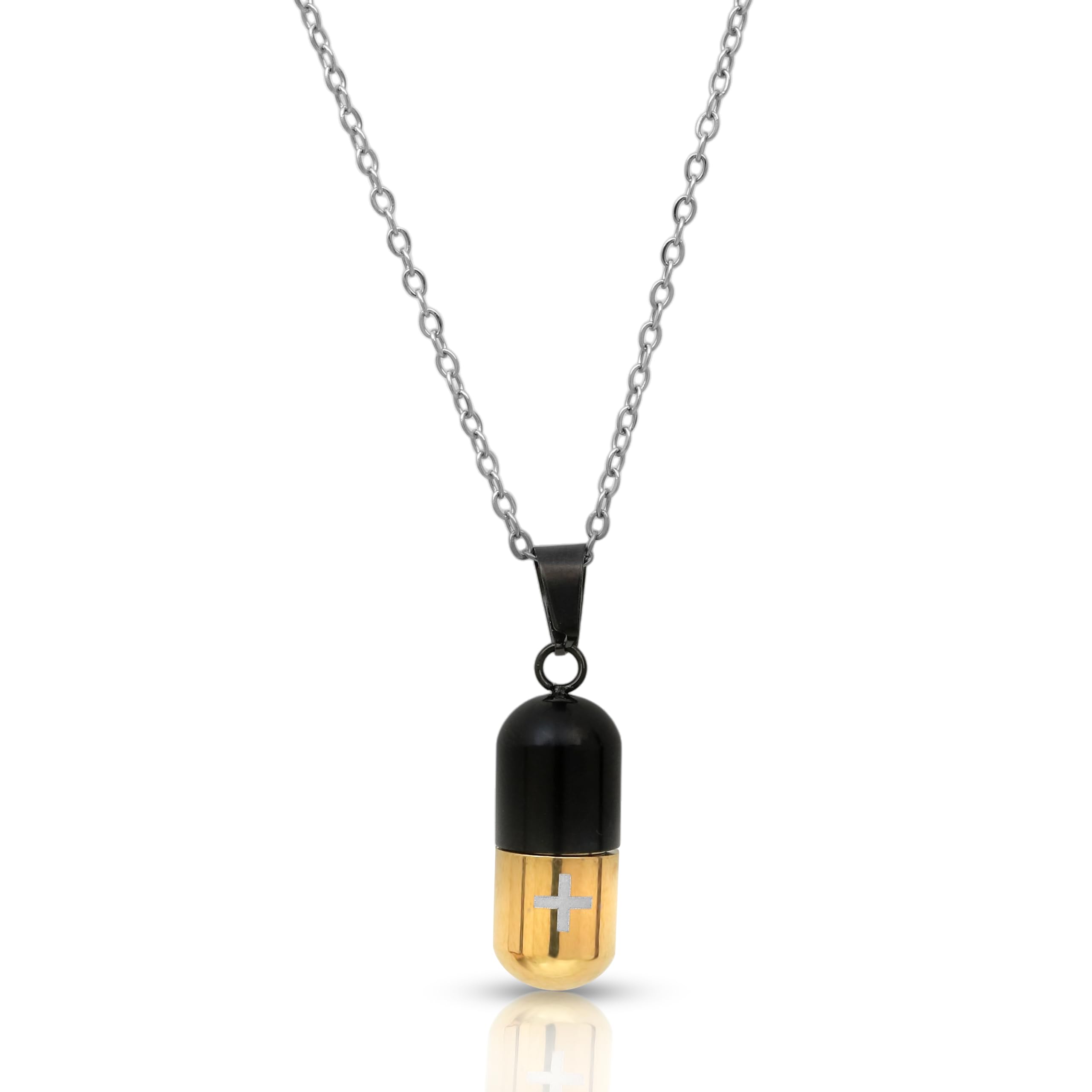 Silver -Plated Alloy Polished Medical Cross Capsule Pill Box Pendant Necklace For Men-image-13