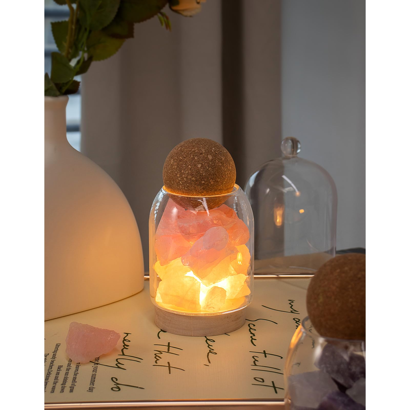 Aroma Stone & Glass Bottle Home Decor – Natural Scent Diffuser with Porous Stone, Zen-Inspired Ornament for Bedroom or Office, 3 Styles (Pink, 10ml Lavender Essential Oil)