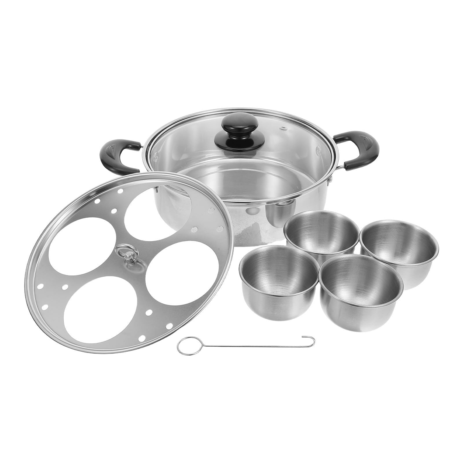 Operitacx Vaporera de Huevos de Acero Inoxidable para Cocina con 4 Tazas Desmontables y Tapa, Olla para Huevos al Vapor Adecuado para Desayuno en Casa