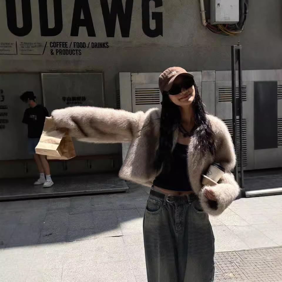 Women's artificial fur coat, winter thick warm jacket, fluffy plush cardigan4