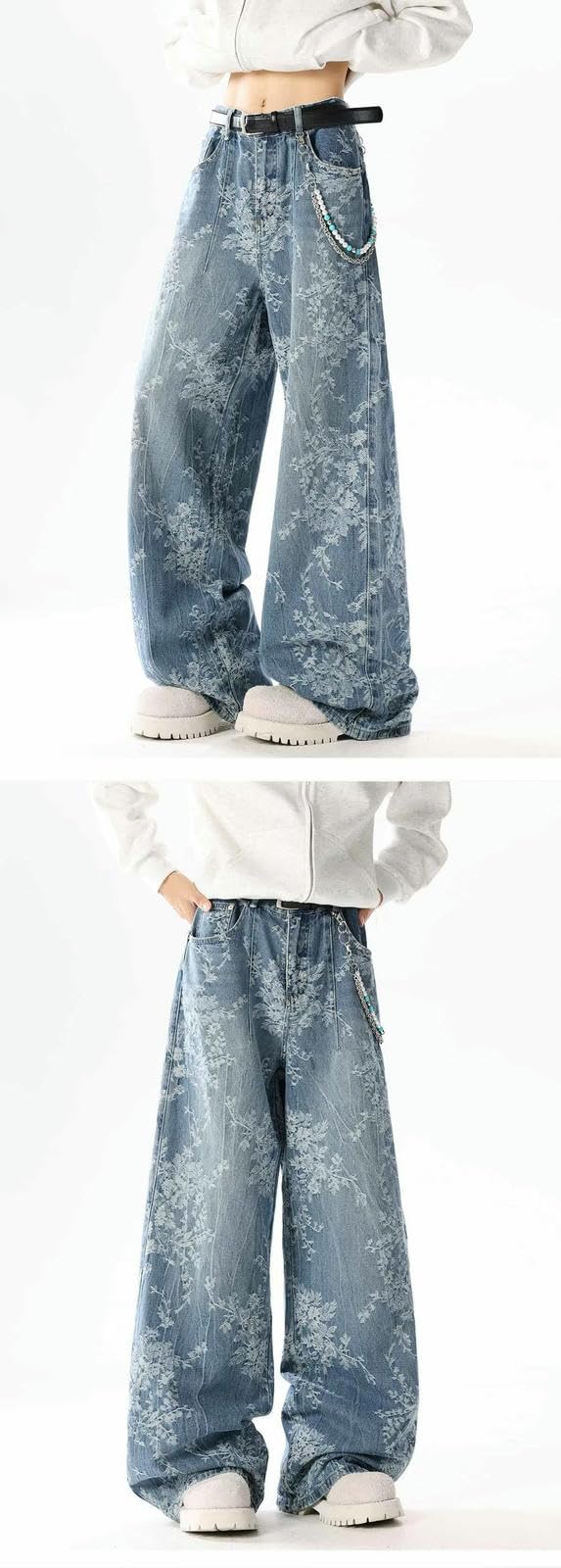 Dżinsy damskie z wysokim stanem, nadruk vintage, casualowe jeansy o prostym kroju, styl vintage