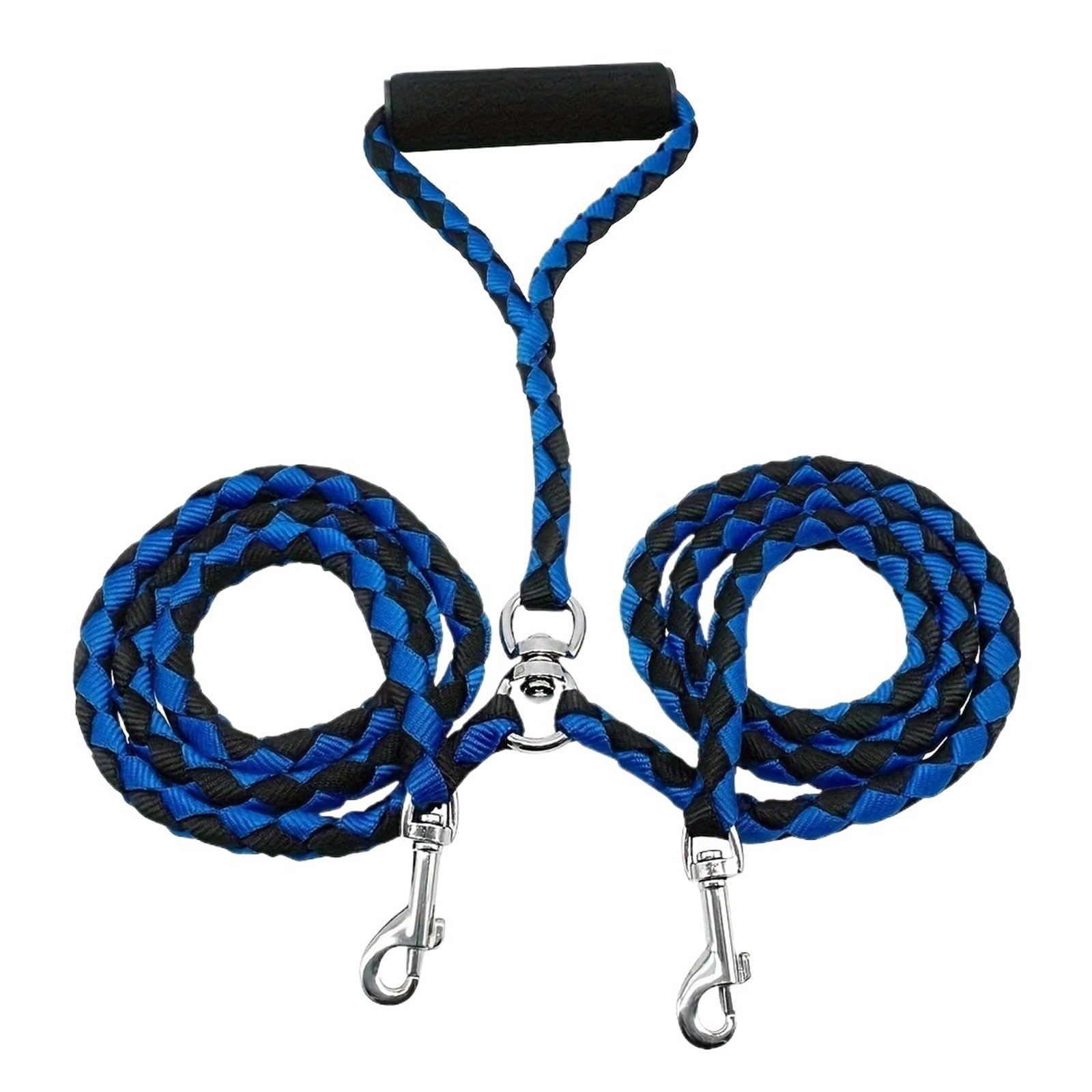 Laisse double pour chien bleu anti-nœuds pour deux animaux