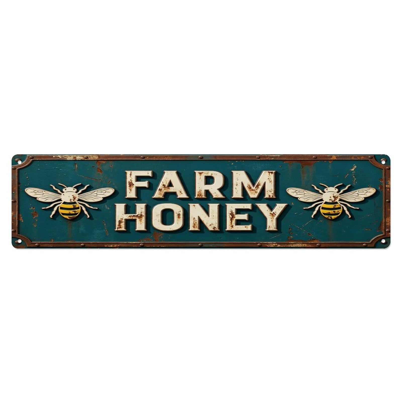 FARM HONEY Vintage Bee Rustic Farmhouse Metal Tin Sign