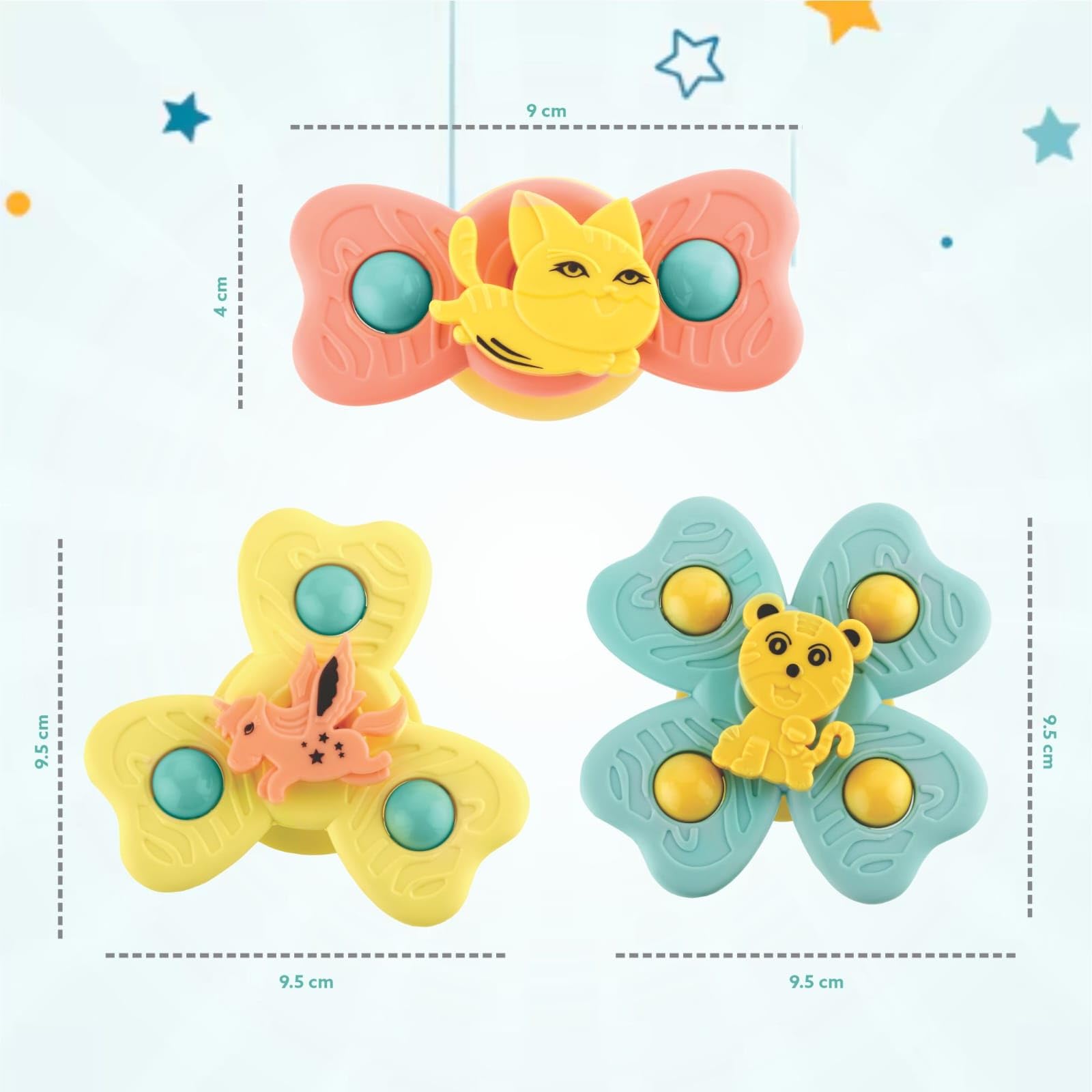 ADKD 3 Pcs Small Suction Baby Spinner Toy for Baby Bath Toys Water Toys for Kids Fidget Spinner Spinning Sensory Toddler Infant Flight Travel Toy- Random Color 1