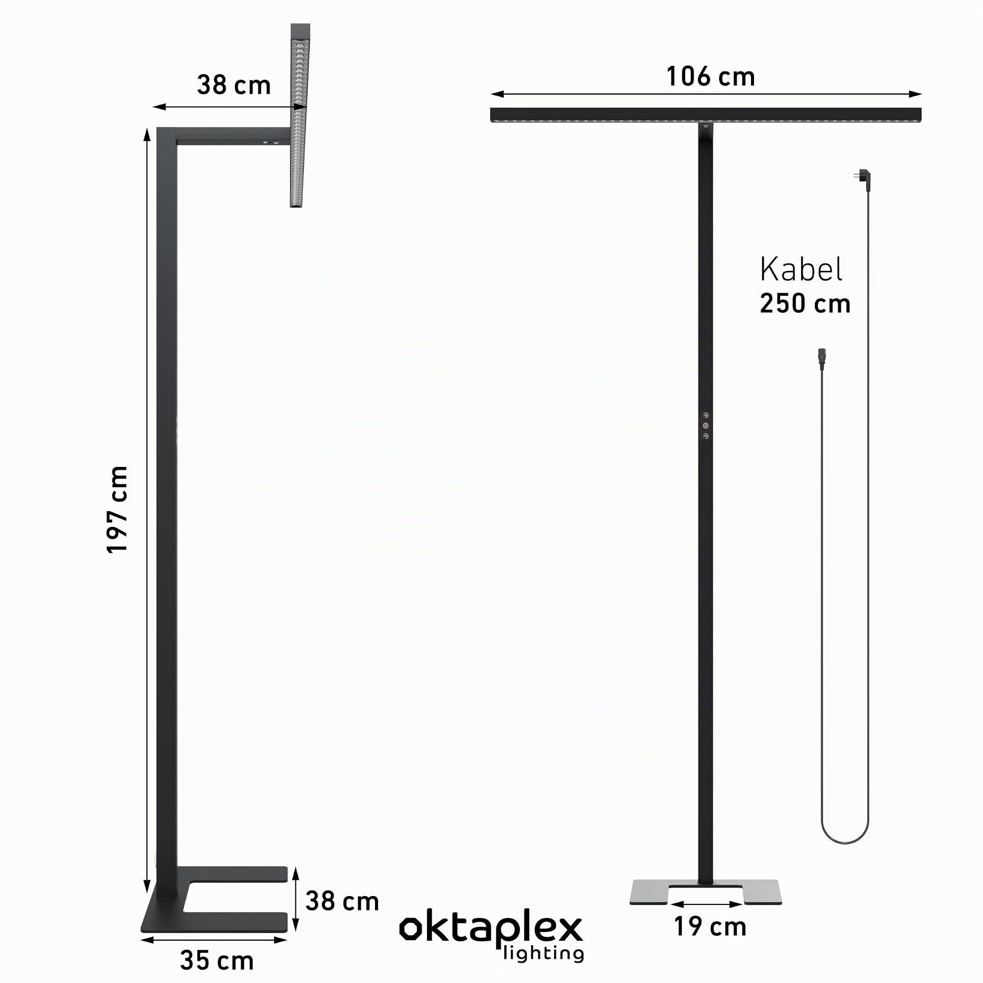 Oktaplex Lund Büro Stehleuchte dimmbar mit Sensor Schwarz Stehlampe | Tageslicht- & Präsenzsensor, Touch-Panel, 10800lm, UGR<11, 2700-5700K, blendarm, 197cm
