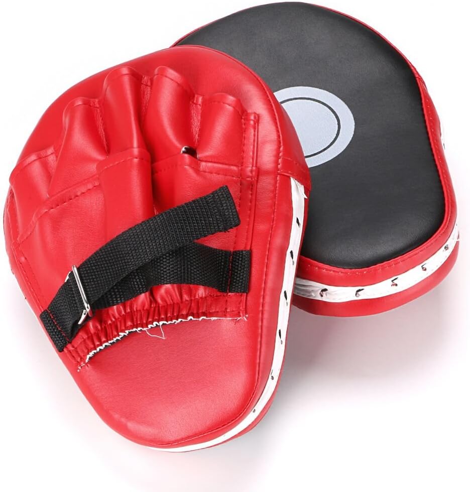 Hipiwe 2pcs MMA Focus Punch Mitts PU Leather Kicking Palm Pads Taekwondo Training Boxing Target Pad with Adjustable Strap