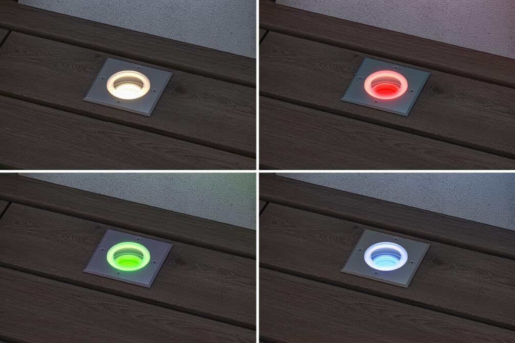 Paulmann 94846 LED Außenleuchte Bodeneinbauleuchte Smart Home Zigbee Floor IP67 eckig 110x110mm RGBW+ 4,9W 300lm 230V Eisen gebürstet Außenleuchte (Packung mit 2)