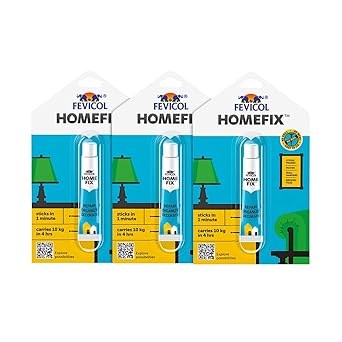 Fevicol Homefix (15 gm)|Home Decor Glue|Strong Multi Surface Adhesive|Carries upto 10kg|Paste on Walls/Tiles/Wood/Cement/Metal|Forget Double Sided Tapes|Nailfree|Easy to Apply & Remove, Pack of 3