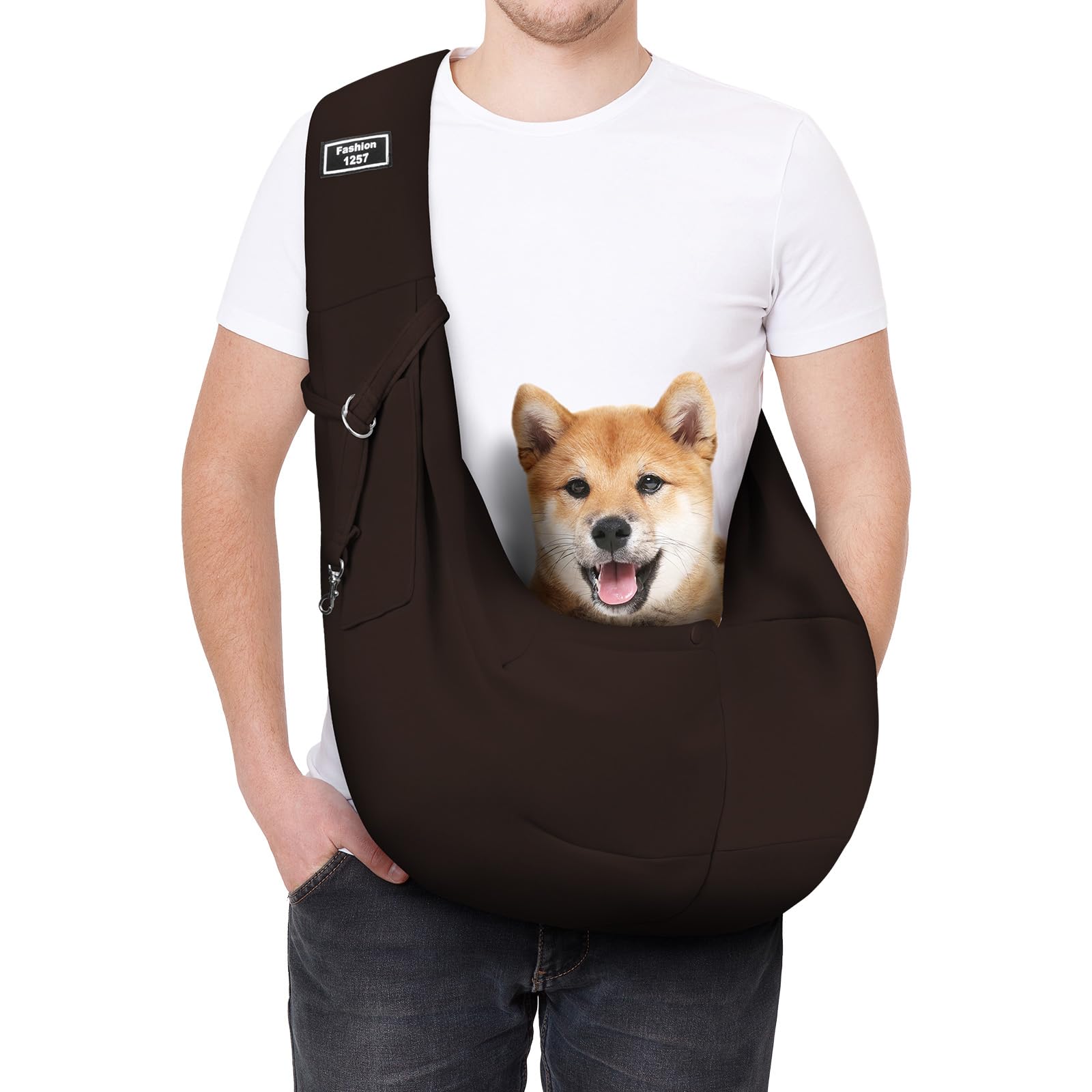 AUYAO Dog Carrier Bag Cat Sling Reversible Hands-Free Pet Carry Sling Puppy Carrier with Adjustable Shoulder Strap Crossbody Satchel Dog Purse with Pocket for Outdoor Walking Travel & Shopping(Brown) — image 1