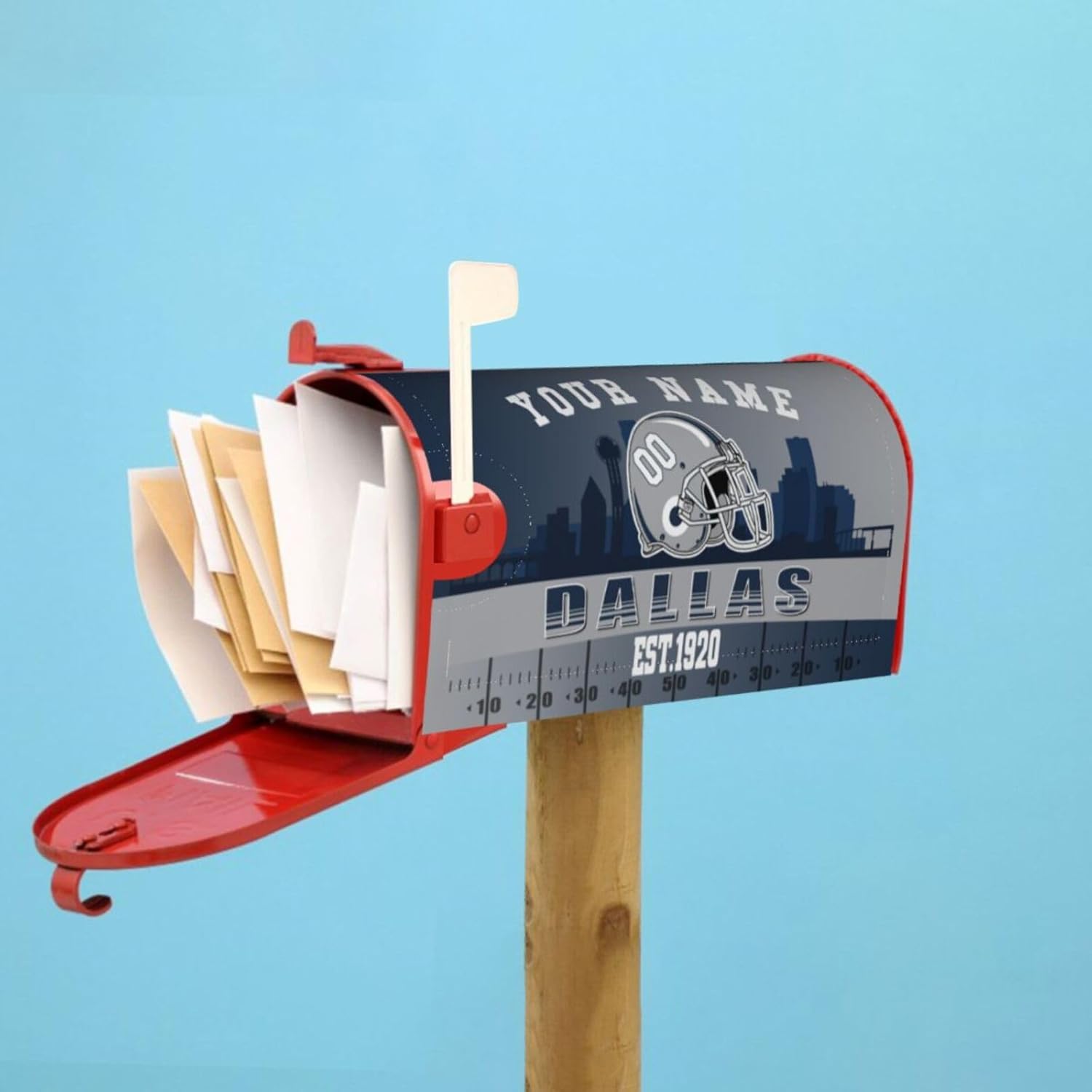 Dallas Mailbox Cover，Custom Magnetic Post Letter Box Cover，Personalized Mailbox Wrapped with Name Number,Waterproof Mail Cover for Home Garden Yard Outdoor Decor