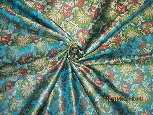 Soie Brocade Tissu Bleu Vert Bro586 Largeur 111,8 cm Couture