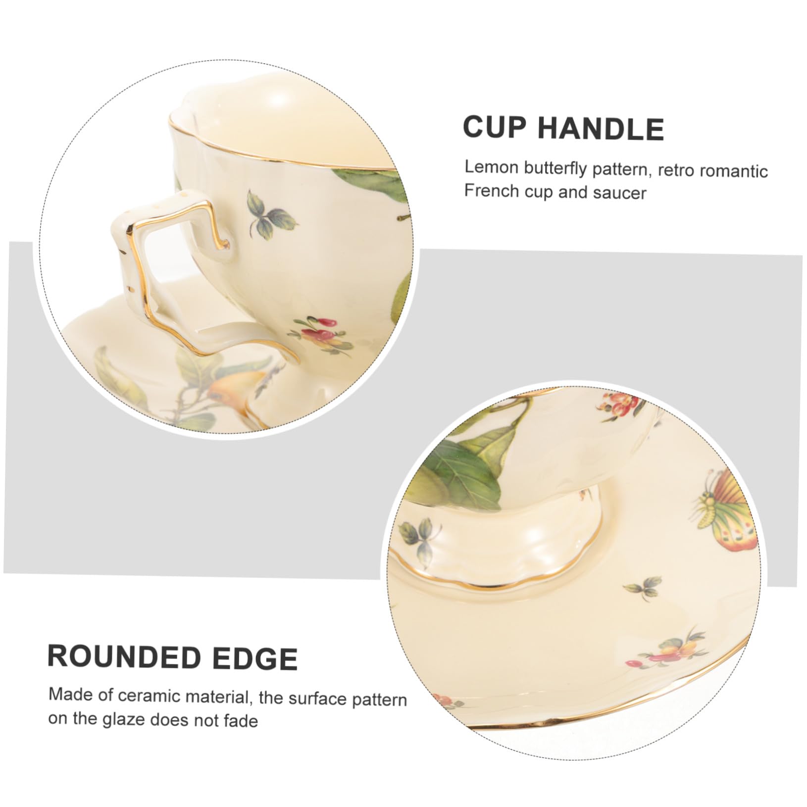 Tazza Cappuccino in Ceramica con Piattino Vintage Stile Francese Design Elegante con Motivo Farfalla e Fiori Tazza Latte Grande Bocca per Tè e Caffè per Uso Domestico e Pomeriggio