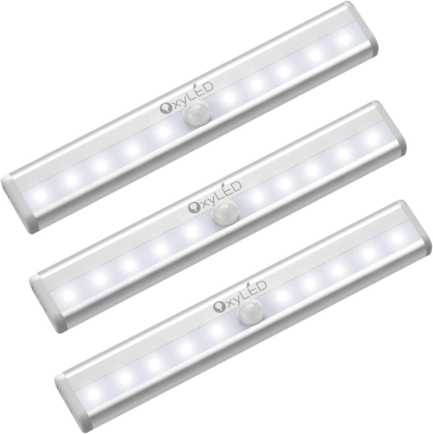 Under Cabinet Lights OxyLED 3 Pack Motion Sensor Lights Closet Only Battery Operated10 Led Wireless Indoor Motion Activated Cabinet Lights for Kitchen Pantry Stair Cannot Recharge