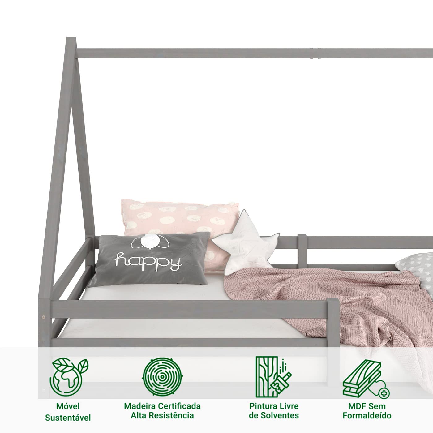 IDIMEX Lit cabane SILA 90x190 cm, lit Simple Enfant 1 Place Type Montessori, en pin Massif Gris
