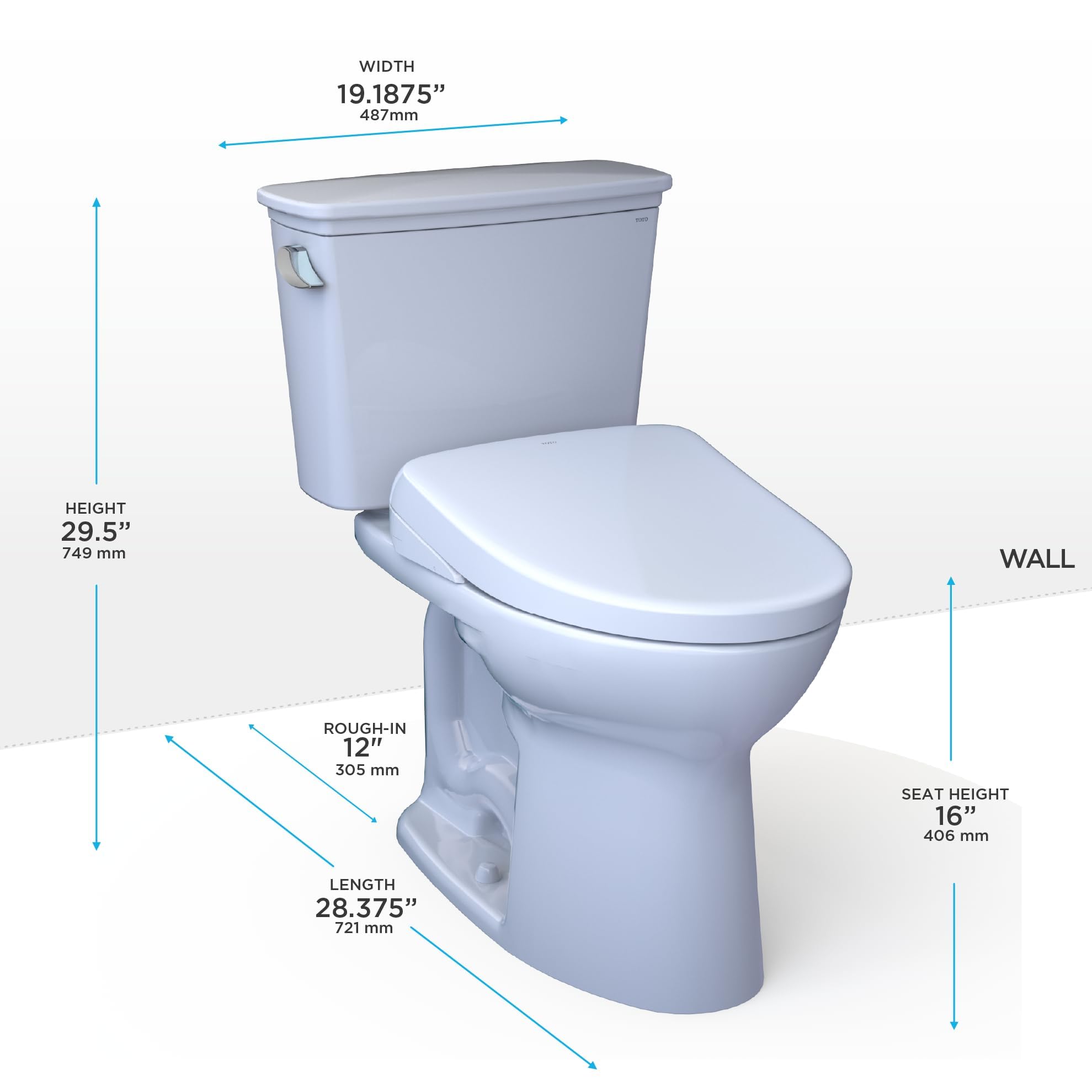 TOTO Drake Transitional WASHLET+ Two-Piece Elongated 1.28 GPF TORNADO FLUSH Toilet and S7 Bidet Seat with Auto Flush, Cotton White - MW7864726CEGA#01