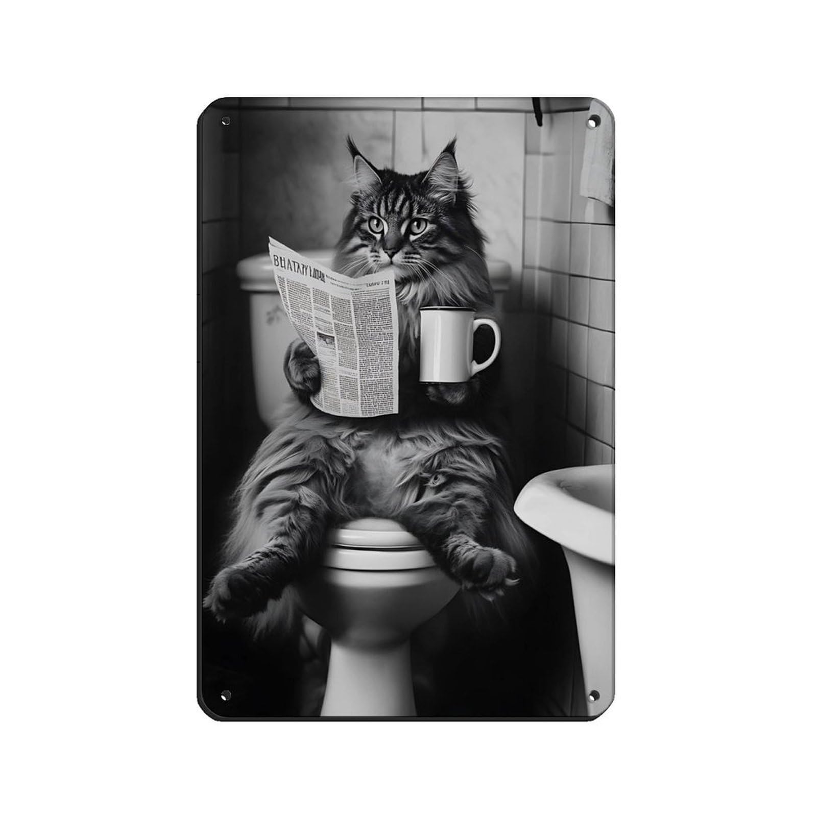 Lxwnze 20L X 30W Cm Funny Cat, Humorous Cat Bathroom Decor Tin Sign Vintage Metal Pub Club Cafe Bar Home Wall Art Decoration Poster Retro 8X12inch(20X30cm)