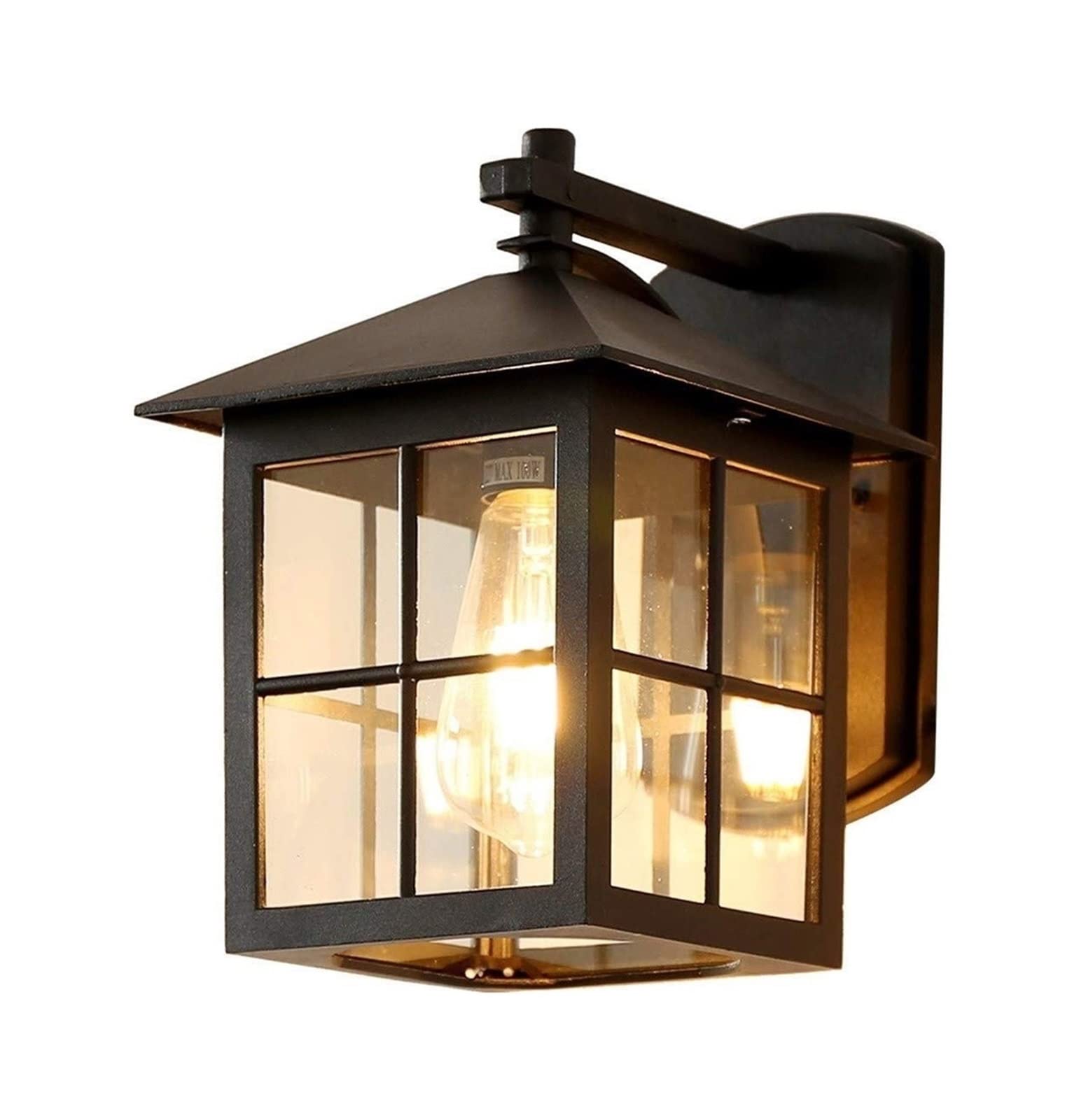 VDOQTLJT Wall Lighting Industrial Square Black Finish Light with Clear Glass Patio Garden Sconce Waterproof Outdoor Outside Mounted Single Lamp Exterior Lantern Bedside Lofty