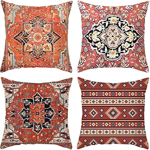 GLUDEAR Boho Throw Pillow Covers 18 x 18 Set of 4 - Modern Stripe Western Tribal Aztec Geometric Farmhouse Decorative Pillows Cover Sets Couch Sofa Bed Bohemian Pillow Covers Cover