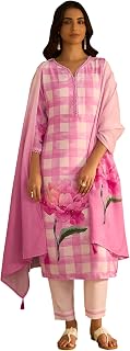 INDO ERA Women's Straight Linen Floral Print with Beads Work Kurta Pant with Dupatta Set (IEOUT9827) Price In India