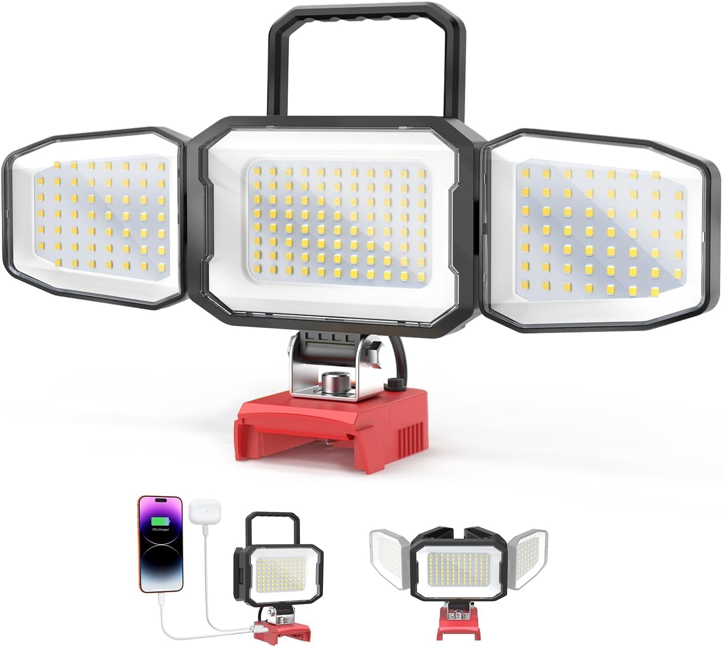 LIVOWALNY Lampa robocza LED kompatybilna z akumulatorem Milwaukee 18 V, przenośny reflektor budowlany z przyłączem USB A i typu C (bez akumulatora)