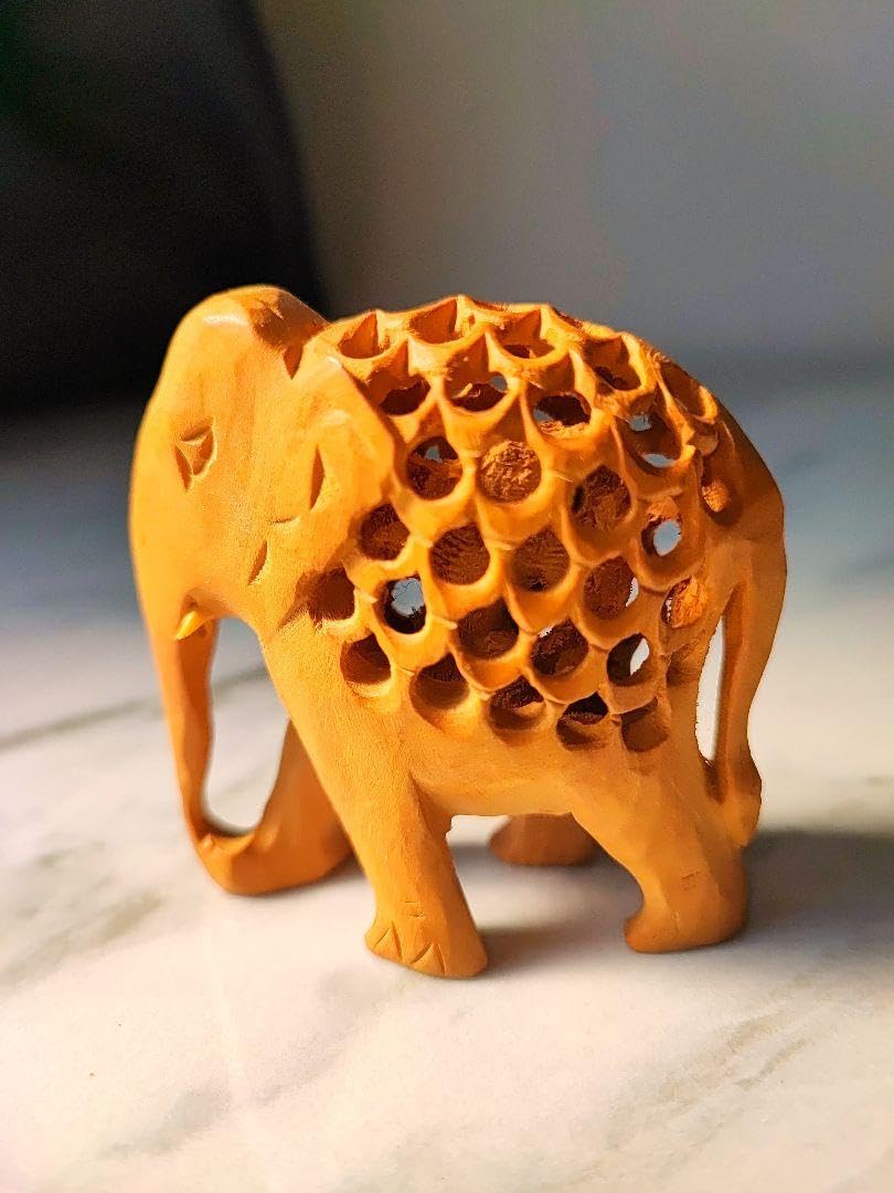 中国 唐木紫壇製 獣骨象嵌装飾 インド象 置物 V R4905B