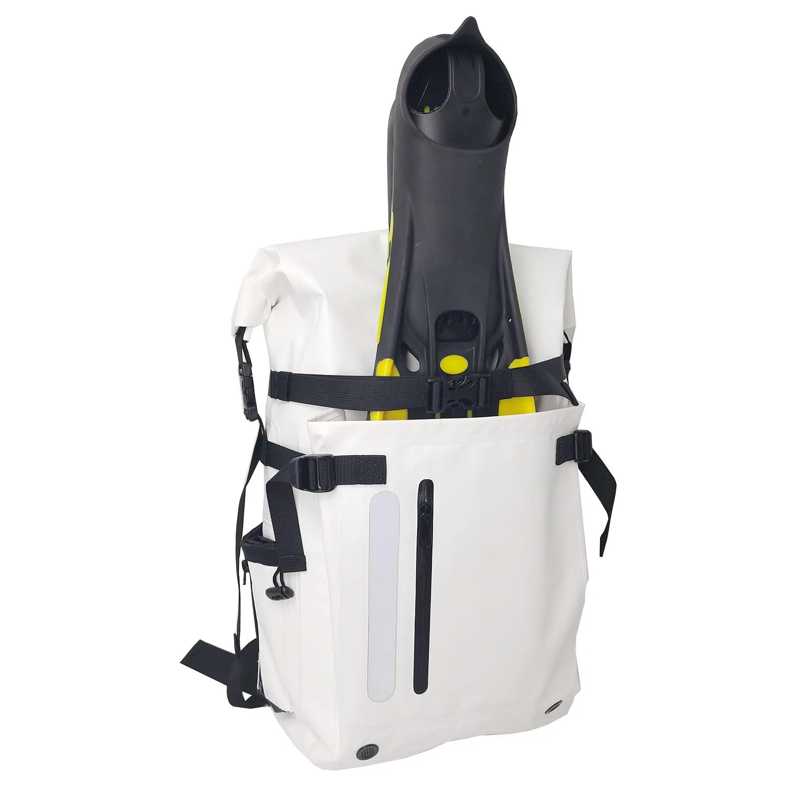 Borsa Nuoto Zaino impermeabile - Chiusura arrotolabile resistente, borsa stagna per pinne da sub e materiale da sub, unisex per adulti(White)