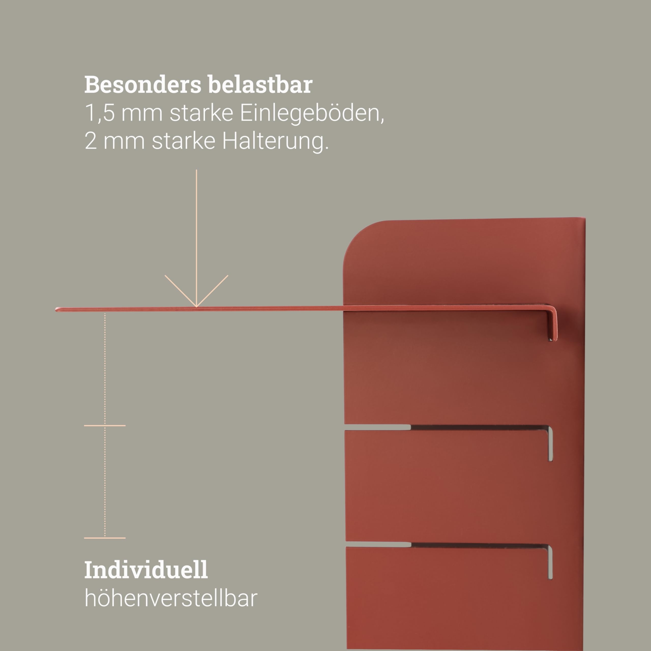 Natural Goods Berlin 1x Wandregal Slide IN - Wandregal Metall Rot 720 x 600 x 210 mm - Metallregal Wand Rostfrei Pulverbeschichtet - Gewürzregal, Regal Hängend, Badregal Wand Regale - Regalsystem