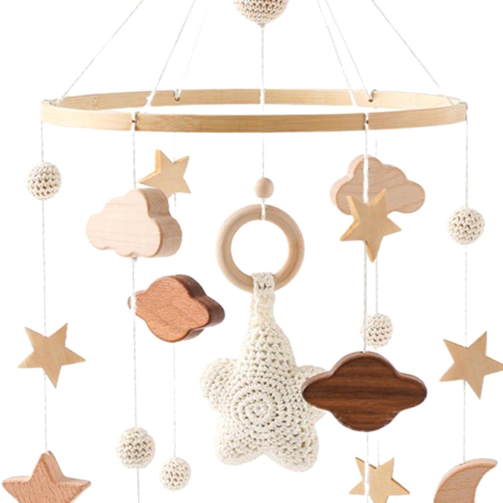 Generic Wooden Crib Mobile, Pendant Toy with Rotating Features for Holiday Decorations