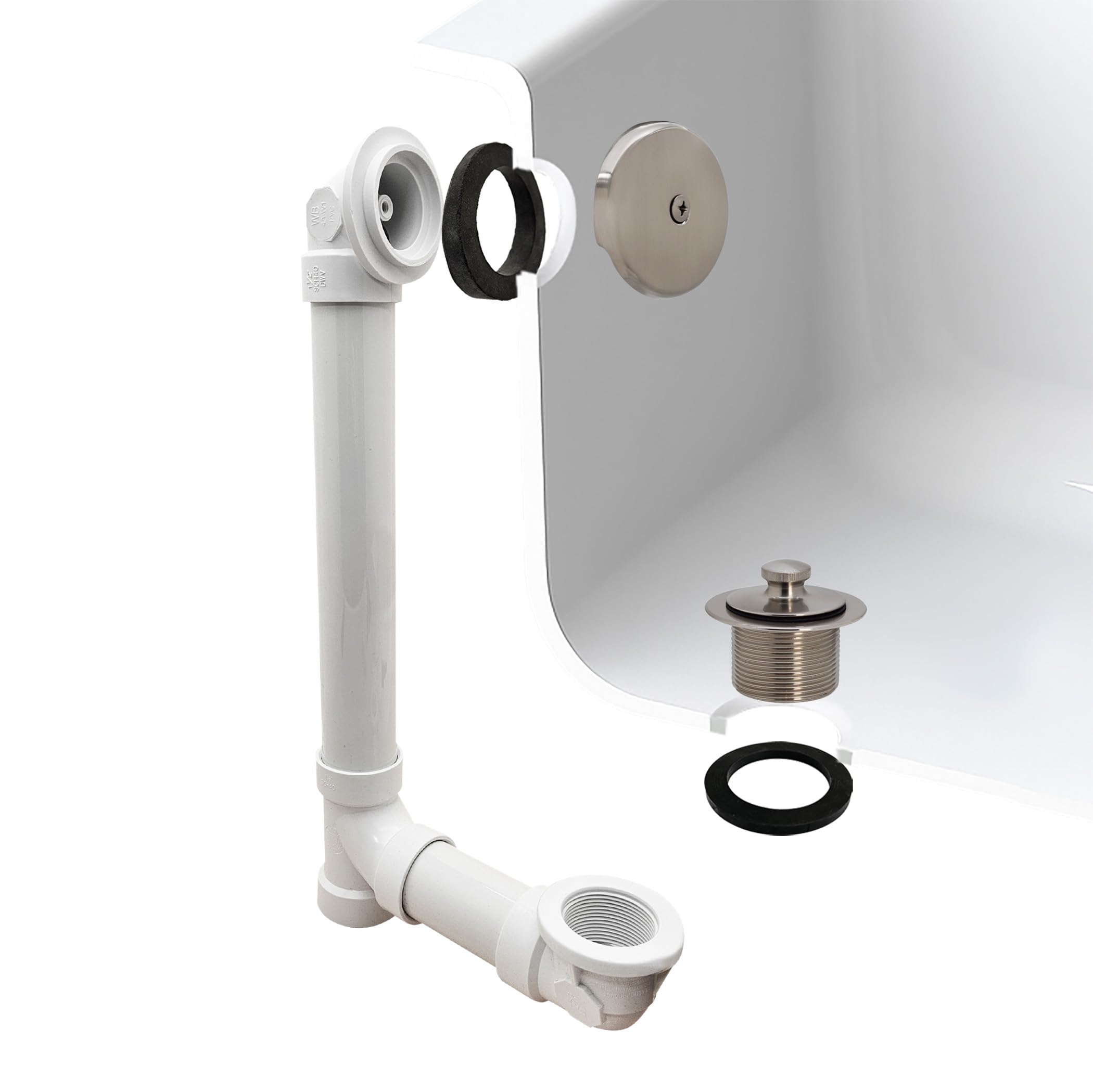Westbrass d49721 Pull & drenaje SCH. 40 PVC desagüe de bañera con one-hole parte superior codo Satin Nickel