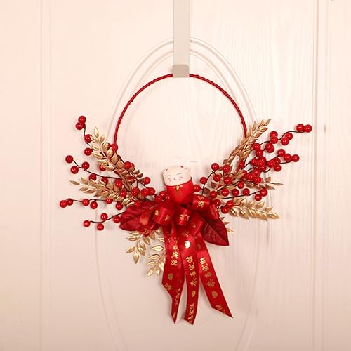 Miniatura 9 de Fenteer Decoraciones redondas de Año Nuevo Chino Decoración Colgante Ventana Lucky Cats Corona para Holiday Home Office Adornos - Rojo