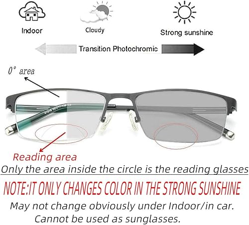 Miniatura 3 de laureles Gafas de lectura bifocales para hombre, lentes fotocromáticas para negocios, lentes fotocromáticas, metales, medio marco, moda, transición,