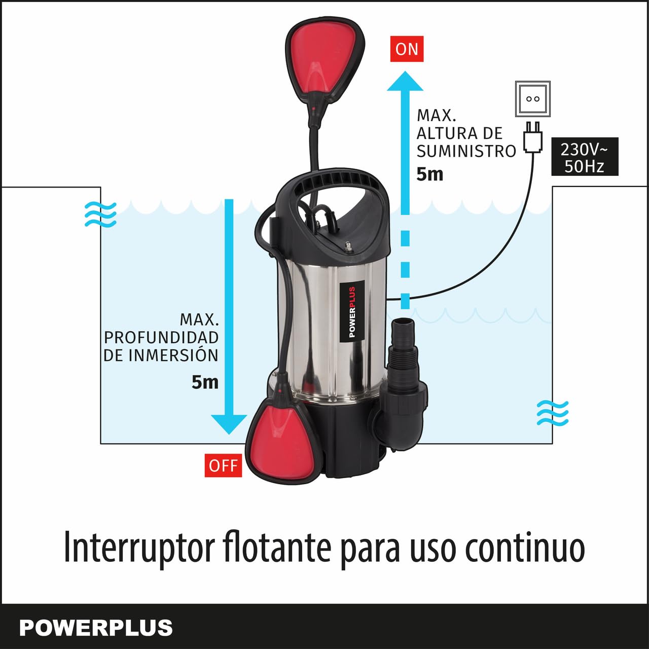 POWERPLUS Bomba sumergible POWEW67912-400 W motor y agua máxima de 7500 l/hour
