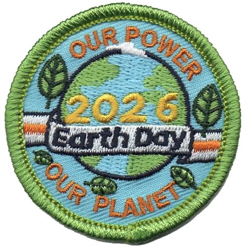 2026 Earth Day Embroidered Patch, Our Power Our Planet Theme, Round Shape