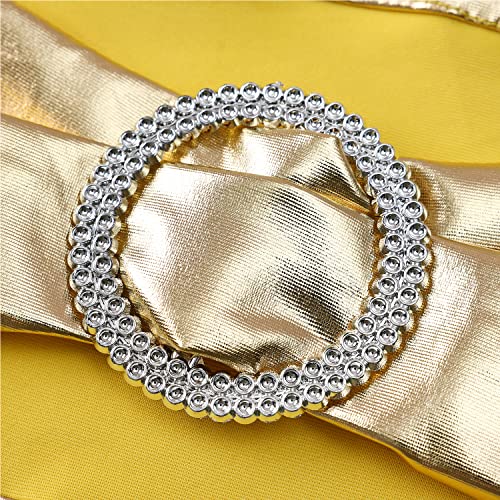 Image of Spandex Gold Chair Sashes Bows 50 Pack Stretch Chair Bands with Buckles Elastic Slider Chairs Ties for Wedding Decorations Party Reception Events Banquet Decor - Metal Gold