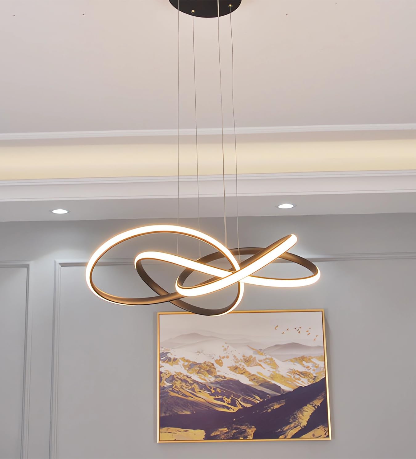 Lampa wisząca LED Nowoczesna kreatywna lampa wisząca Lampa wisząca w kształcie pierścienia Z regulacją jasności za pomocą pilota Regulowana wysokość 3000K-6000K do salonu jadalni gabinetu (Czarny)