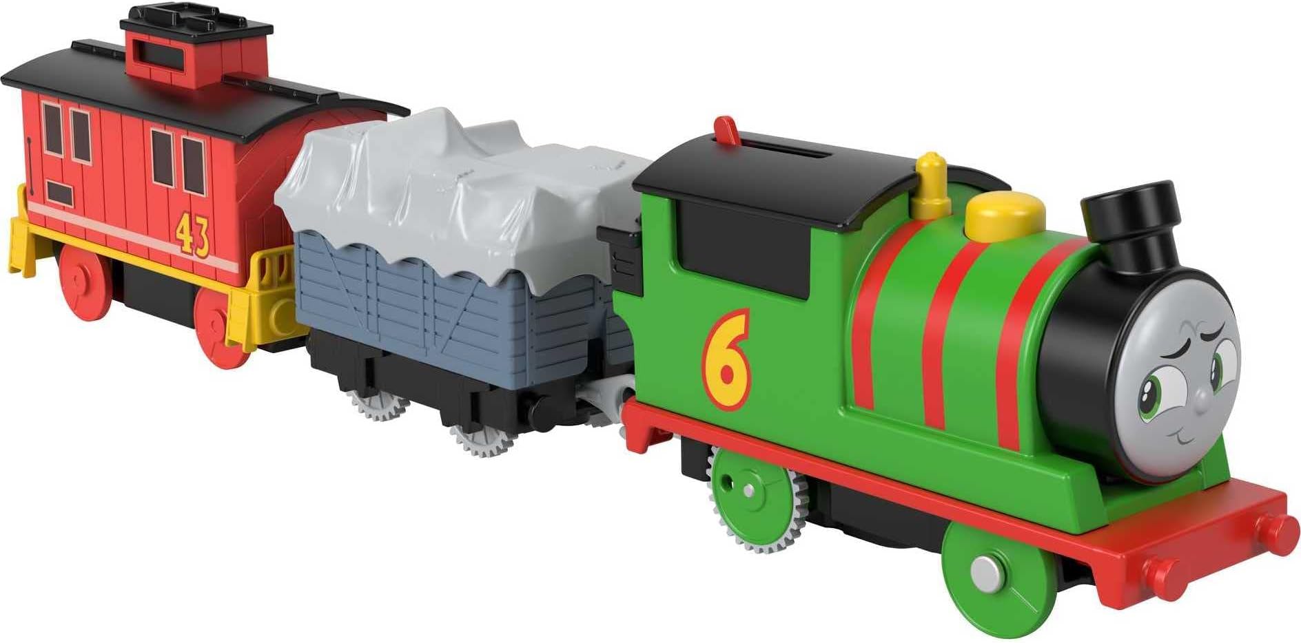 Thomas and Friends Motorized Toy Train Percy Battery-Powered Engine and Brake Car Bruno Rail Vehicle for Ages 3+ Years, HHN44