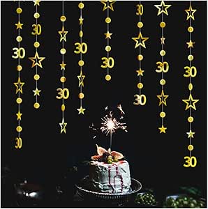 Gold 30th Birthday Decorations Number 30 Circle Dot Twinkle Star Garland Metallic Hanging Streamer Bunting Banner Backdrop Happy Dirty 30 Year Old Bi - View #4