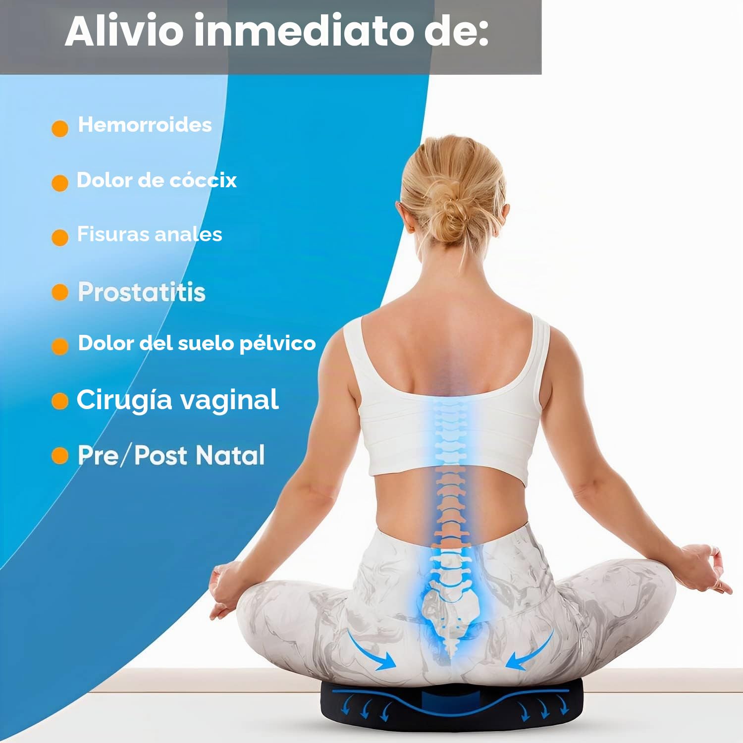 Surwin Cojín Antiescaras Cojín Silla Oficina, Cojín Lumbar para Adultos Alivio Dolor de Coxis Cojines, Cojin Antiescaras para Silla de Ruedas para Embarazo Postparto (1 Pieza,Cuadrado-Negro)