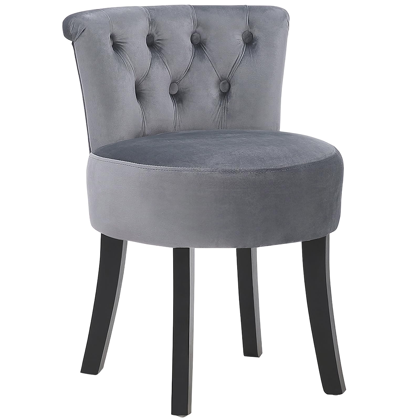 Warmiehomy Dressing Table Stool with Wooden Legs and High Back, Comfy Makeup Vanity Stool Chair for Dressing Table, Bedroom, Living Room, Grey, Velvet Fabric