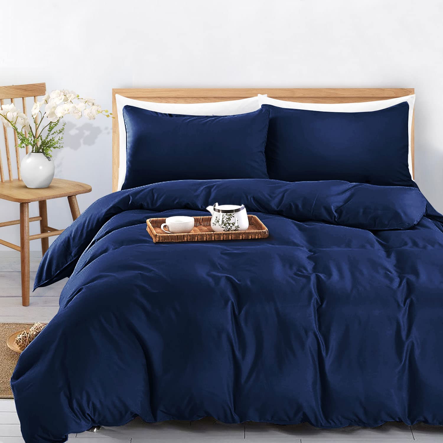 MOONLIGHT20015 Super King Duvet Cover Set Navy Solid Soft Super King Bedding Duvet Cover with 2 Matching Pillowcases - Image 4