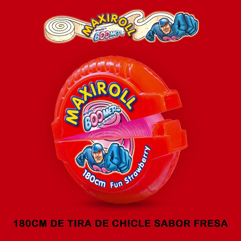 Boomer MaxiRoll Chicle de Fresa en Rollo (12 x 180cm de chicle)