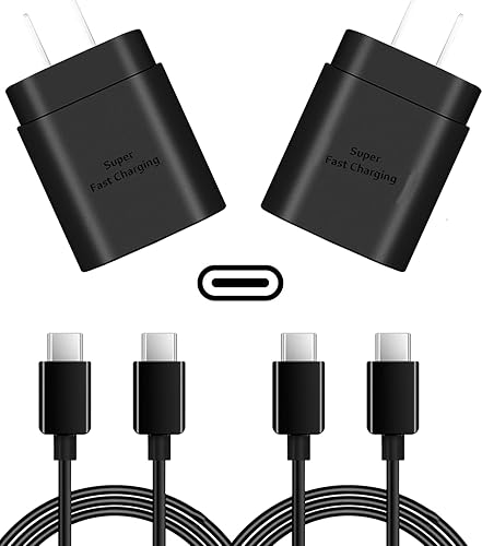 Cargador rápido USB C para Samsung 25 W, cargador de teléfono Android, paquete de 2 bloques de cargador de pared con cable de carga rápida de 6.6