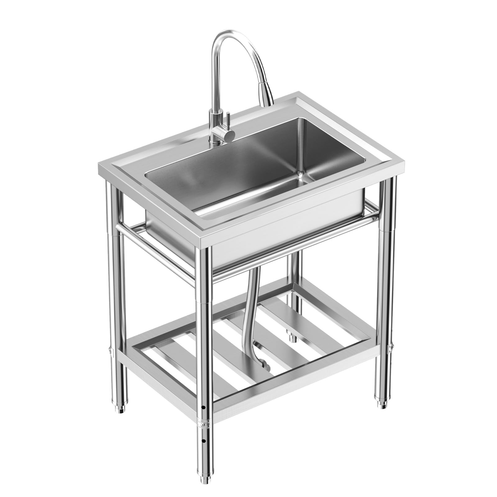 Freistehende Edelstahl Spültisch 1 Becken, 71 x 51 x 86 Cm Gewerbliche Spülbecken Mit Wasserhahn Mit Kalt-/Warm-Anschluss, Mobiler Spültisch, Für Außen, Innen, Küche, Restaurant, Bar, Camping