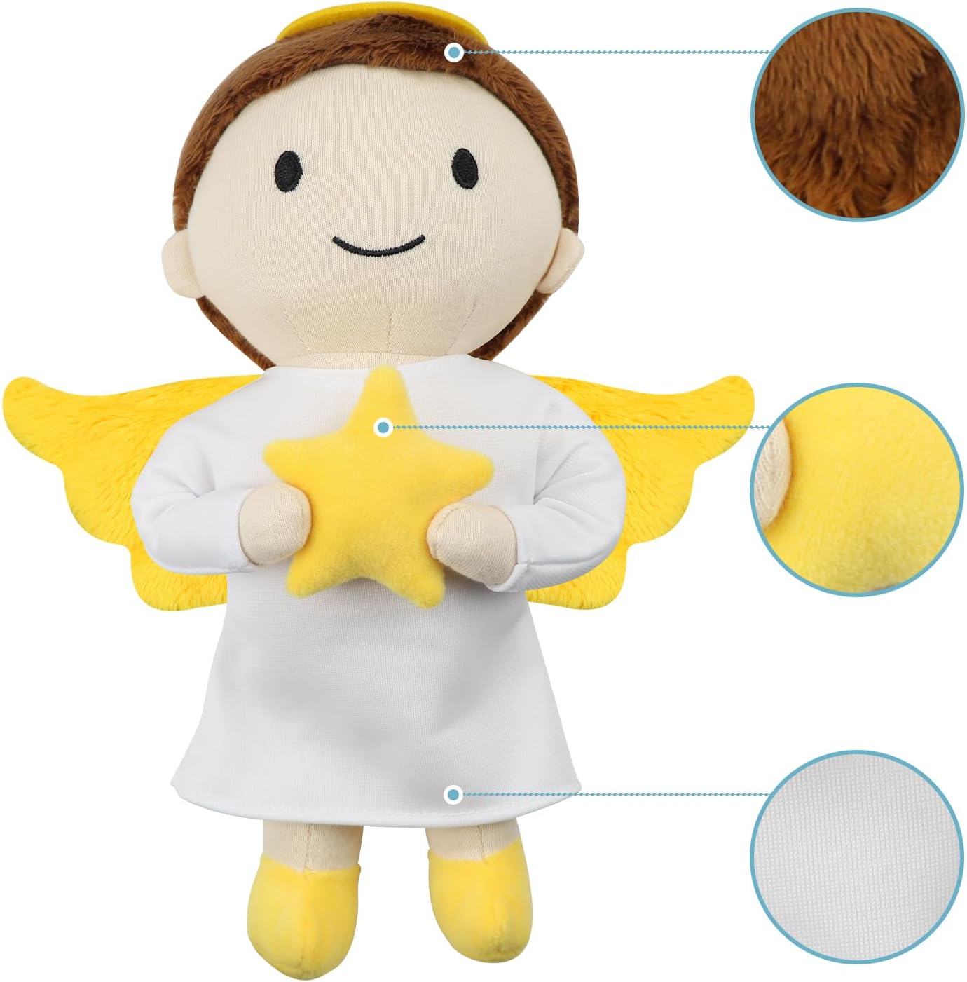 free-space Angel Plush Doll Boy/Girl Baptism Gifts Guardian Angel Doll Toy for Easter Christmas(Boy)