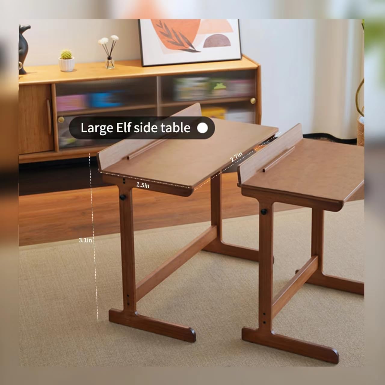 JIKUGO Mueble Auxiliar de Bambú, Mesa Auxiliar de Sala de Estar, Mesa Auxiliar Pequeña, Mesa de Café de Dormitorio, Mesas de Sofá Deslizables para Sala de Estar y Espacios Pequeños