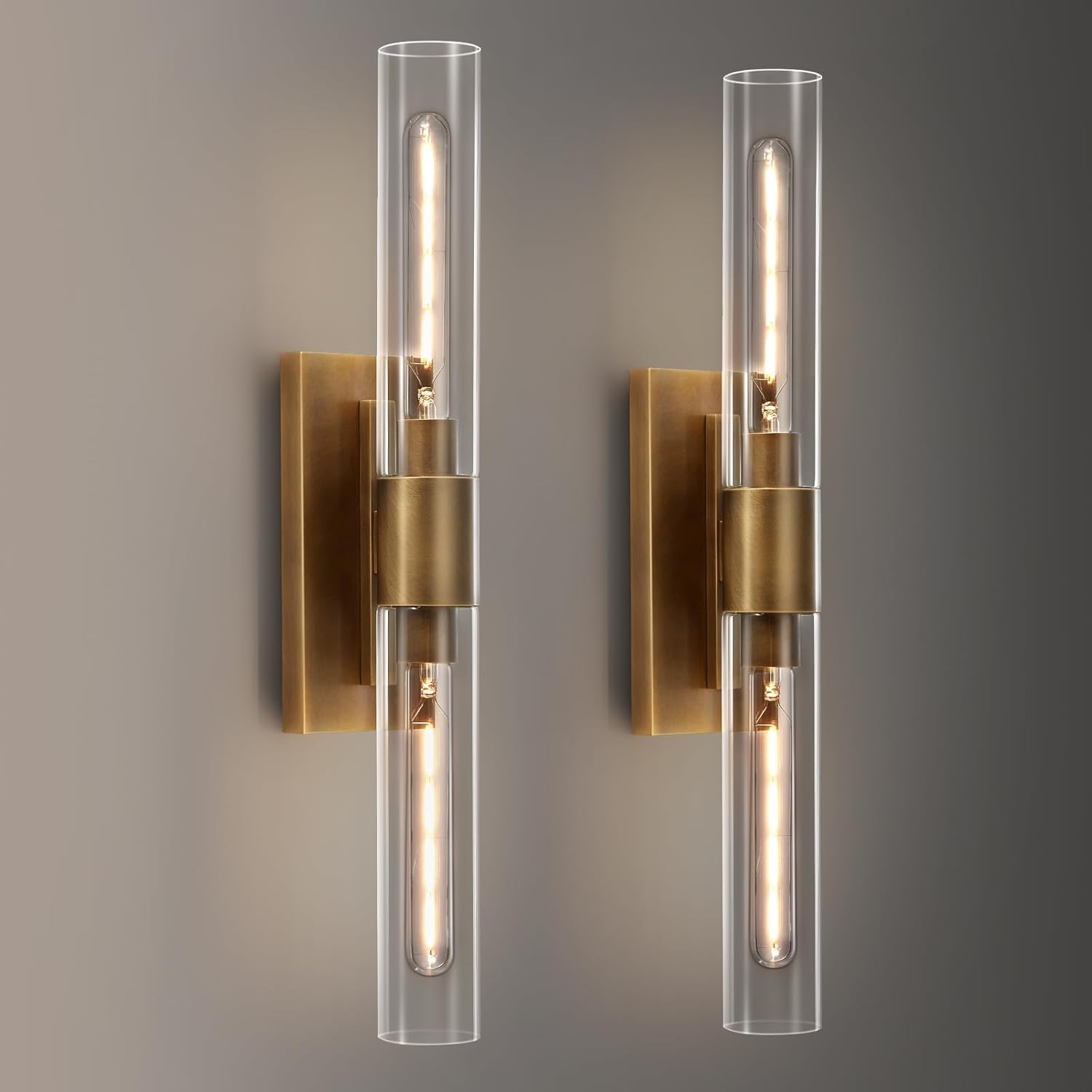 24.8" L Minimalist Style Wall Sconces Set of 2, Brass Wall Lights Fixtures Morden Cylinder Wall Light for Bathroom Vanity Light Indoor Wall Mounted Lamps for Living Room,Bedroom,Hallway Brass 2 Pack