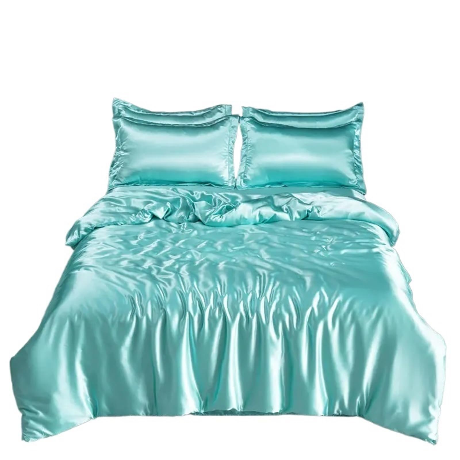 UALXPAO silk bedding Satin Silk Bedding Set with Duvet Cover Bed Sheet Pillowcases Solid Single Double Couple Pillow Case Bedsheet(Color O,180x220cm 4 pcs set)